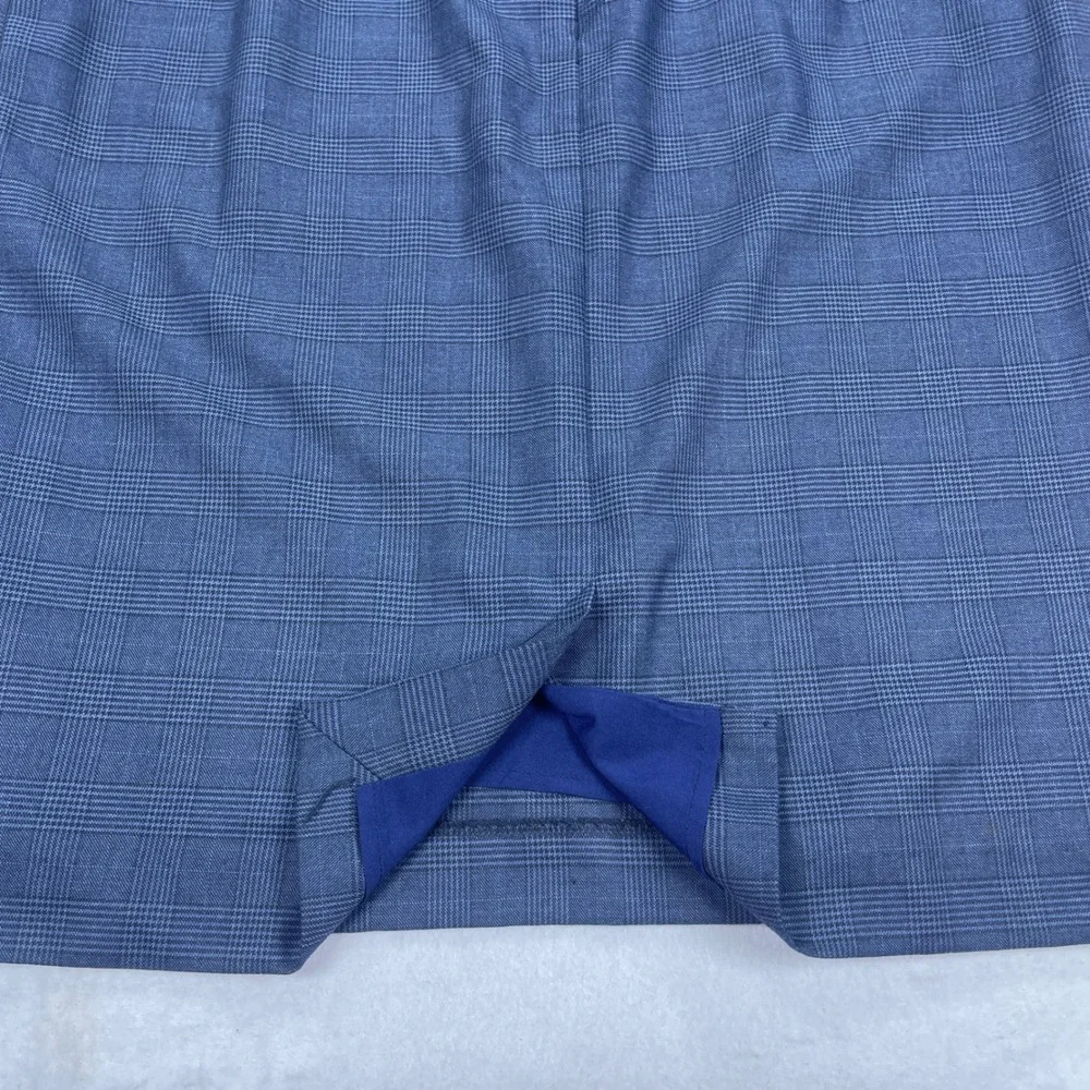 Blue Glen Plaid Paper Bag Waist Pencil Skirt with Belted Tie and Back Vent